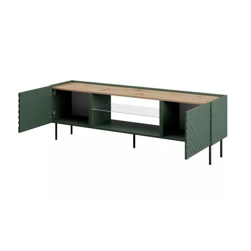 TV spintelė su elektriniu židiniu Cama Meble ONDA 180.5×40×58.0 cm, medžio drožlių plokštė, žalia, atskirai stovinti arba montuojama ant sienos