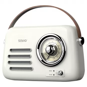 Nešiojamasis radijas SAVIO RS-02 – analoginis FM tiuneris, Bluetooth 5.3, USB maitinimas, 3 W, baltas