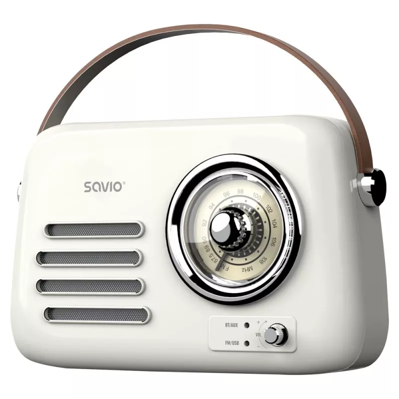 Nešiojamasis radijas SAVIO RS-02 – analoginis FM tiuneris, Bluetooth 5.3, USB maitinimas, 3 W, baltas