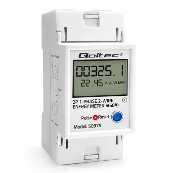 Energijos skaitiklis QOLTEC Vienfazis DIN bėgiui 230V (MPN 50979)