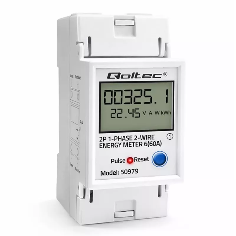 Energijos skaitiklis QOLTEC Vienfazis DIN bėgiui 230V (MPN 50979)