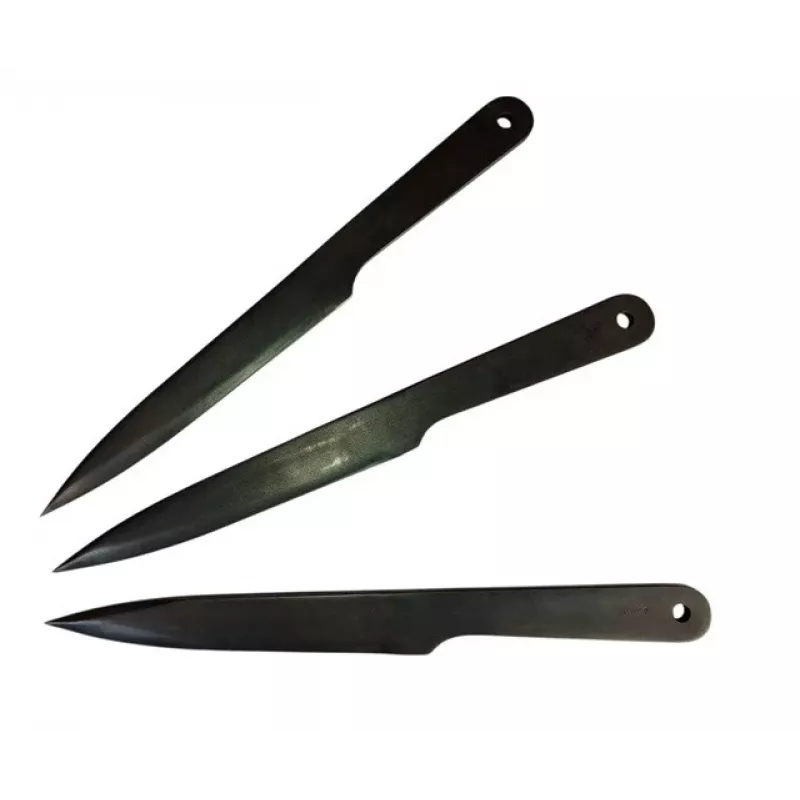 Mėtymo peilių rinkinys KAL22 KAL22-CZ — 3 juodi plieniniai mėtymo peiliai, ašmenys 165 mm, ilgis 275 mm, svoris 240 g