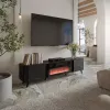 TV spintelė Cama Meble Volare 200 x 39 x 49 cm, juoda/san sebastian su židiniu