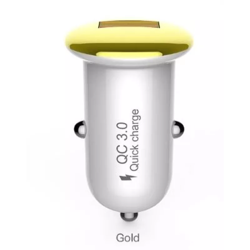 Automobilinis įkroviklis Devia Mushroom serija QC3.0 18W auksinis – USB Quick Charge 3.0, 18W išvestis