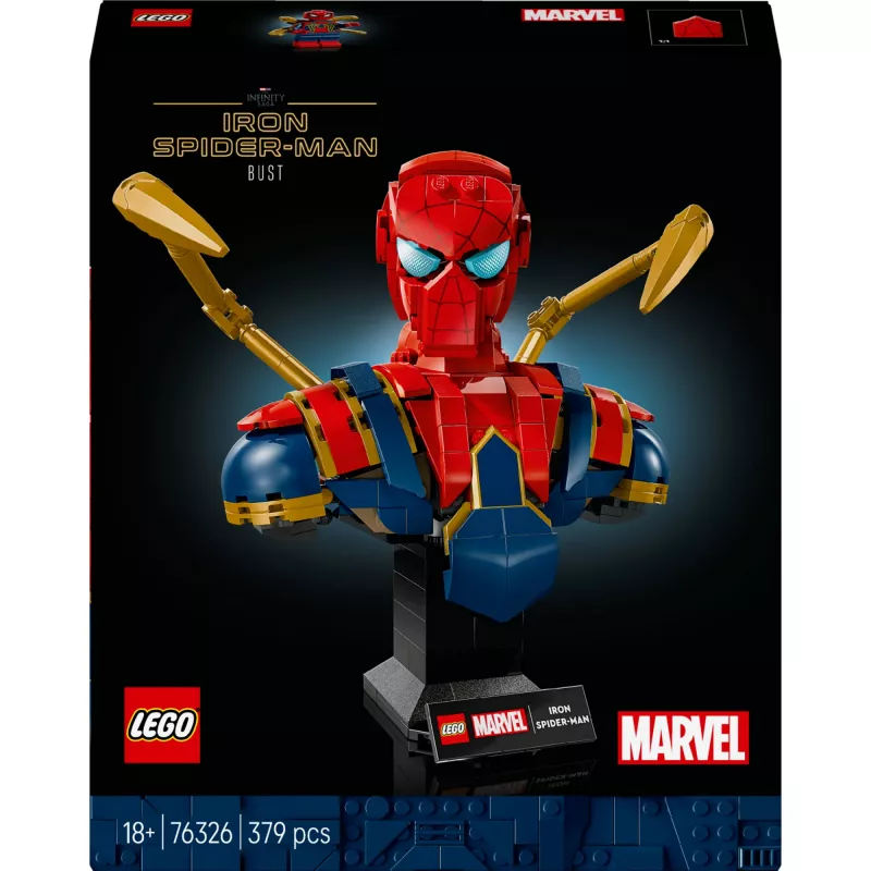 LEGO Marvel kolekcinis biustas Iron Spider-Man 76326, 379 detalės, 18+ demonstracinis modelis, 170×200×110 mm