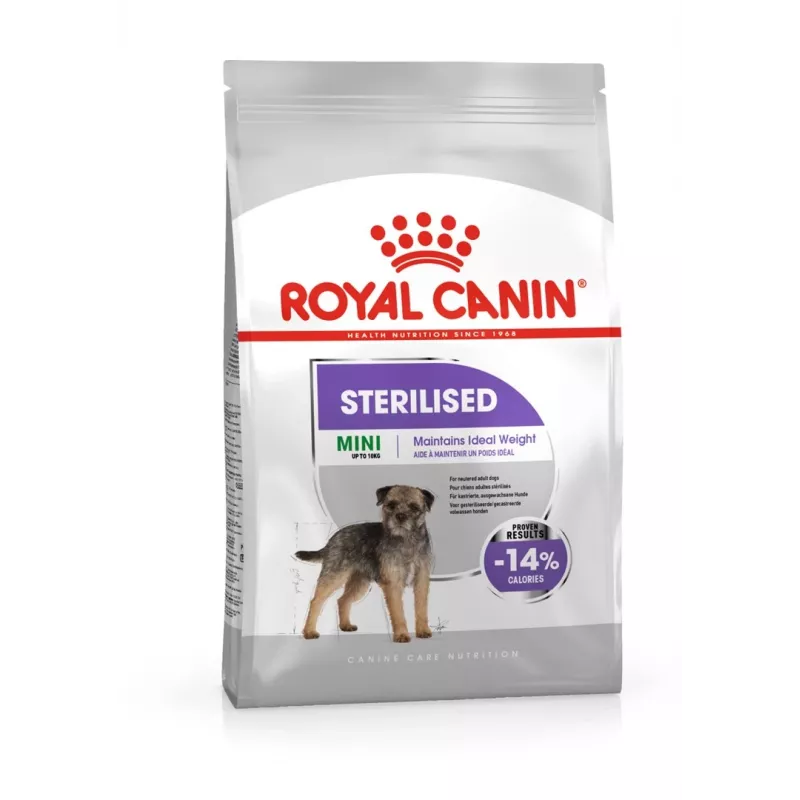 Sausas šunų maistas Royal Canin Mini Sterilised Care — 3 kg, vištiena, sterilizuotoms mažų veislių šunims (5–10 kg), suaugusiems, 30% baltymų