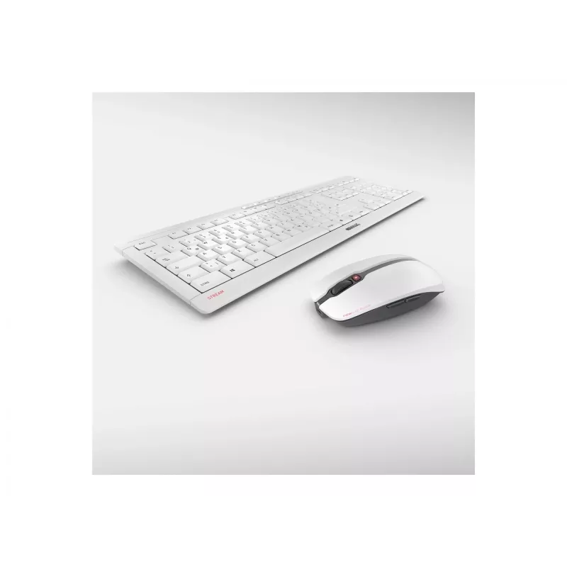 Klaviatūra CHERRY Stream Desktop Recharge, pelė komplekte, universali, RF belaidė, QWERTZ, vokiečių, pilka