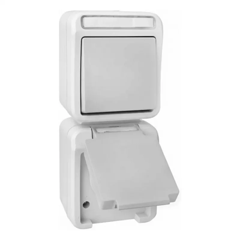 2410-50-0026 Kombination FR AP Vertical IP54 Socket Outlet/Two-Way Switch
