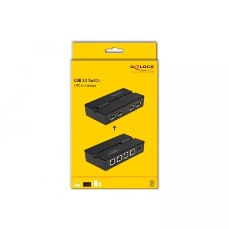 DELOCK 11494 kompiuterių duomenų jungiklis, juodas, USB Type-A Type-B, 0,48 Gbit/s