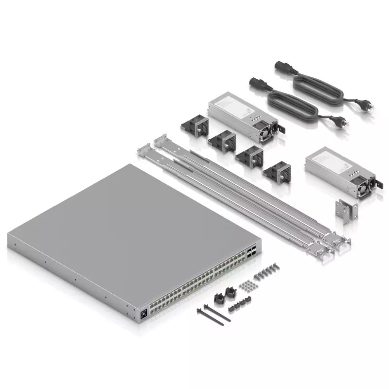 Ubiquiti ECS-48-POE (2150W) ĮMONĖS KLASĖS 48-PORTŲ, 3 sluoksnio Etherlighting POE+++ jungiklis, 10 GbE RJ45, 25G SFP28