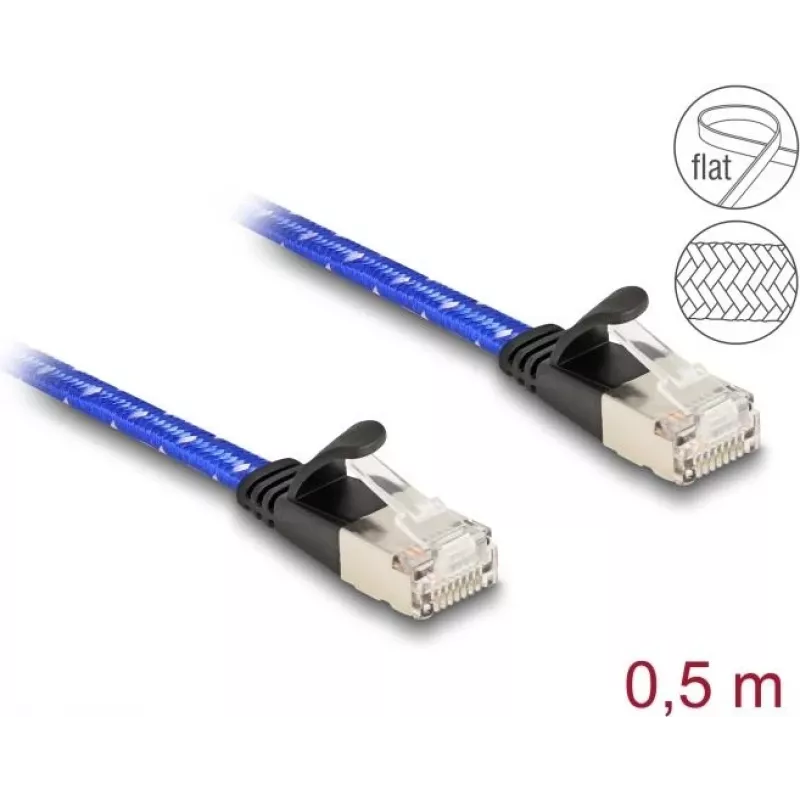 Tinklo kabelis DeLOCK RJ45 Plokščias Cat.6A 0,5 m Mėlynas