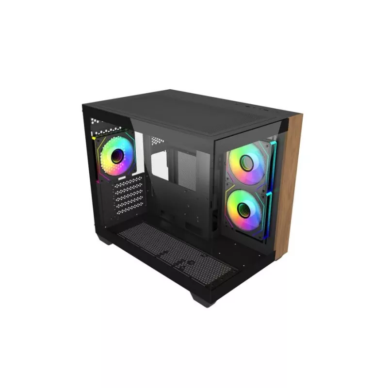 PC korpusas Cooler Master Elite 481 Wood — dviejų kamerų mATX su natūralaus medžio dizainu ir dviem grūdinto stiklo šonais