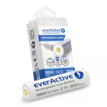18650 Li-Ion 3.7V everActive 3500mAh battery (1 vnt.) micro-USB with protection