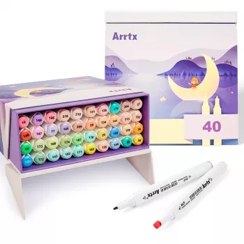 Dvipusiai žymekliniai rašikliai Arrtx LC302598 — 40 pastelinių spalvų, dvigubo antgalio žymekliai