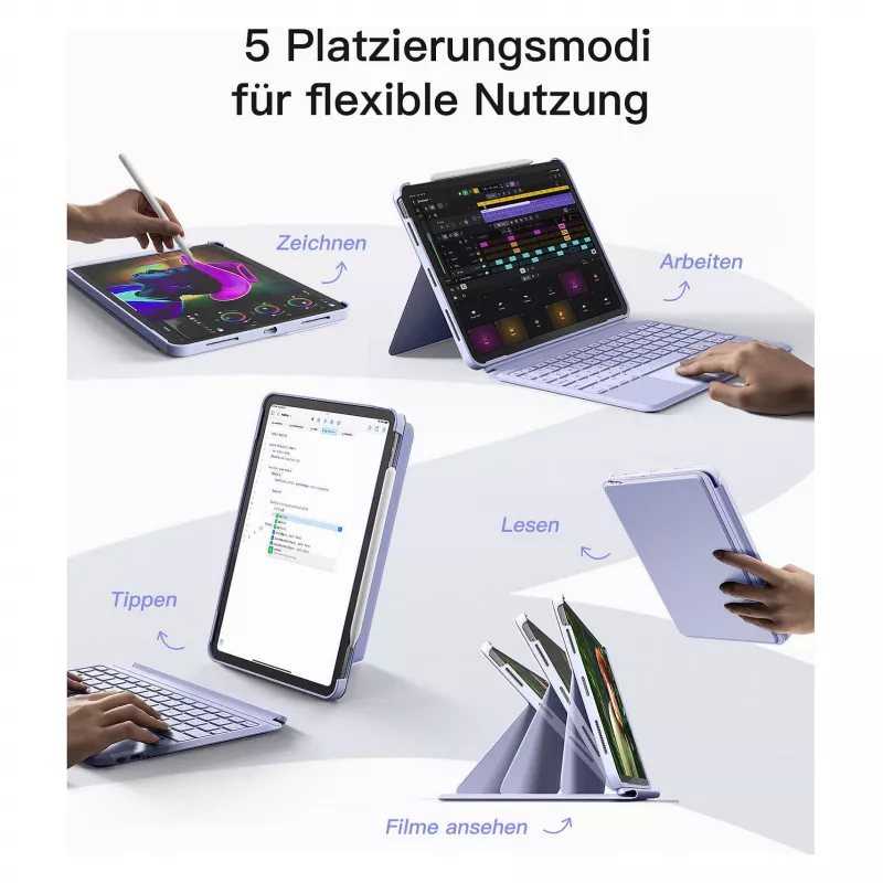 „inateck“ klaviatūra, skirta „iPad 11“, „iPad Air 4/5Gen.Com.“, QWERTZ, violetinė