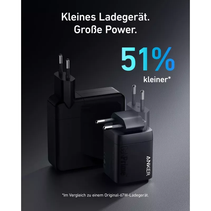 „Anker Prime A2669313“ patalpų USB greitojo įkrovimo įkroviklis — 67 W, 1×USB-A, 2×USB-C, juodas