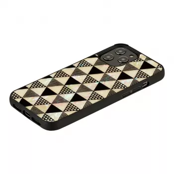 Apsauginis telefono dėklas iKins, skirtas Apple iPhone 12 / 12 Pro — piramidės raštas, juodas