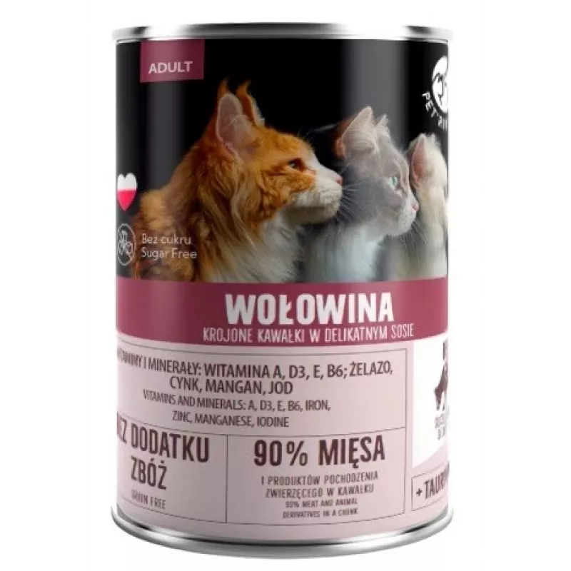 Šlapias kačių maistas PetRepublic CAT Adult 400 g — gabalėliai padaže su jautiena