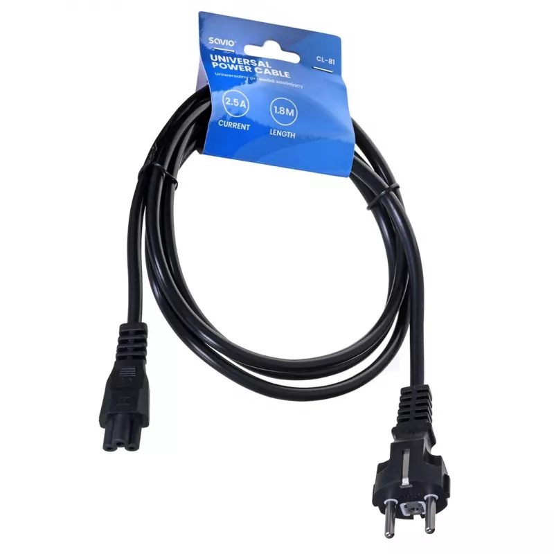 Savio CL-81 maitinimo kabelis Juodas 1.8 m Maitinimo kištukas, tipas E IEC C5