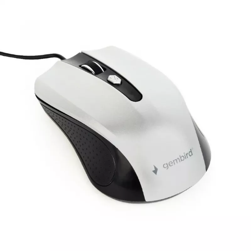 Laidinis abiem rankoms tinkamas optinė pelė GEMBIRD MUS-4B-01-BS, USB Type-A, 1200 DPI, 4 mygtukai, juoda/sidabrinė
