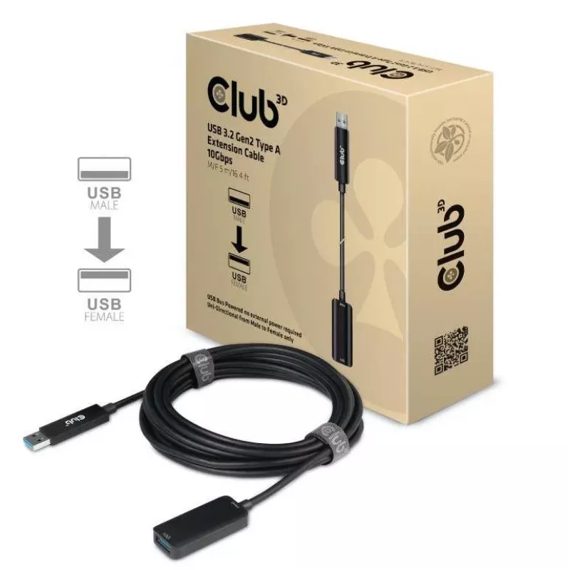 CLUB3D USB 3.2 Gen2 Type A ilginimo laidas 10Gbps M/F 5m/16.40ft