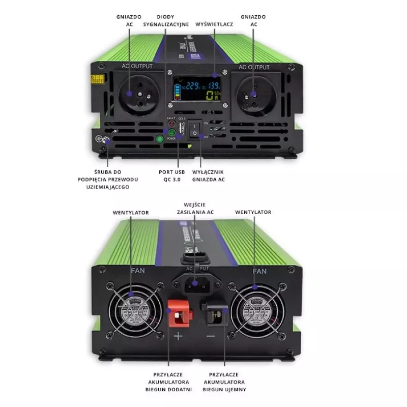 Qoltec Monolith maitinimo adapteris Auto 5000 W žalias