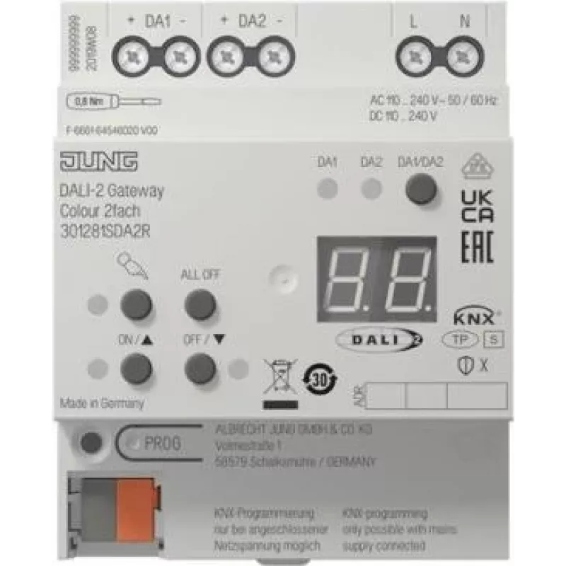 Jung KNX DALI-2 tinklų sietuvas 30128 1S DA2 R spalvotas 2 kanalų