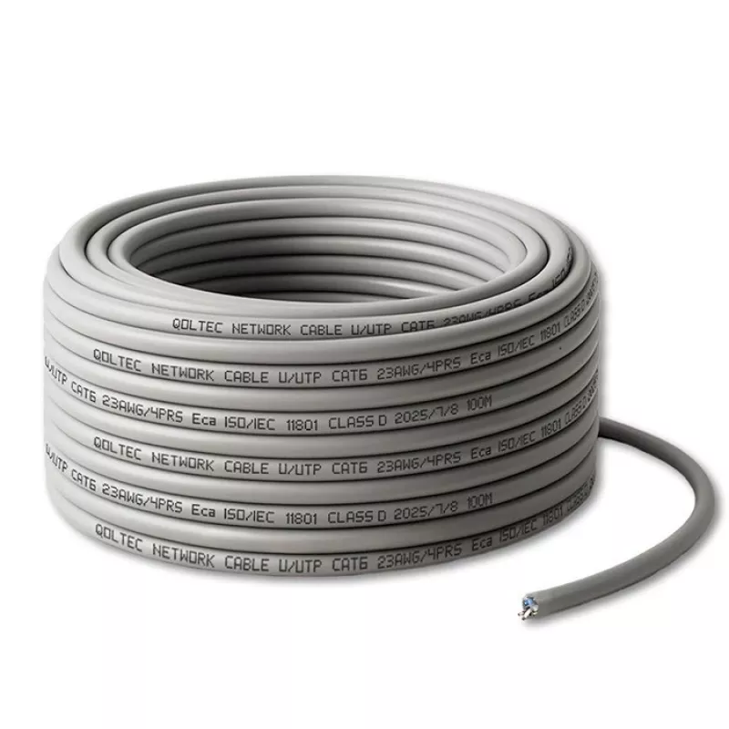 UTP komutacinis kabelis CAT6 varis Cu 100 m pilkas – QOLTEC 54560