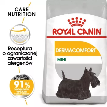 ROYAL CANIN Mini Dermacomfort - sausas maistas suaugusiems mažų veislių šunims, turintiems jautrią, sudirgimui linkusią odą - 3kg