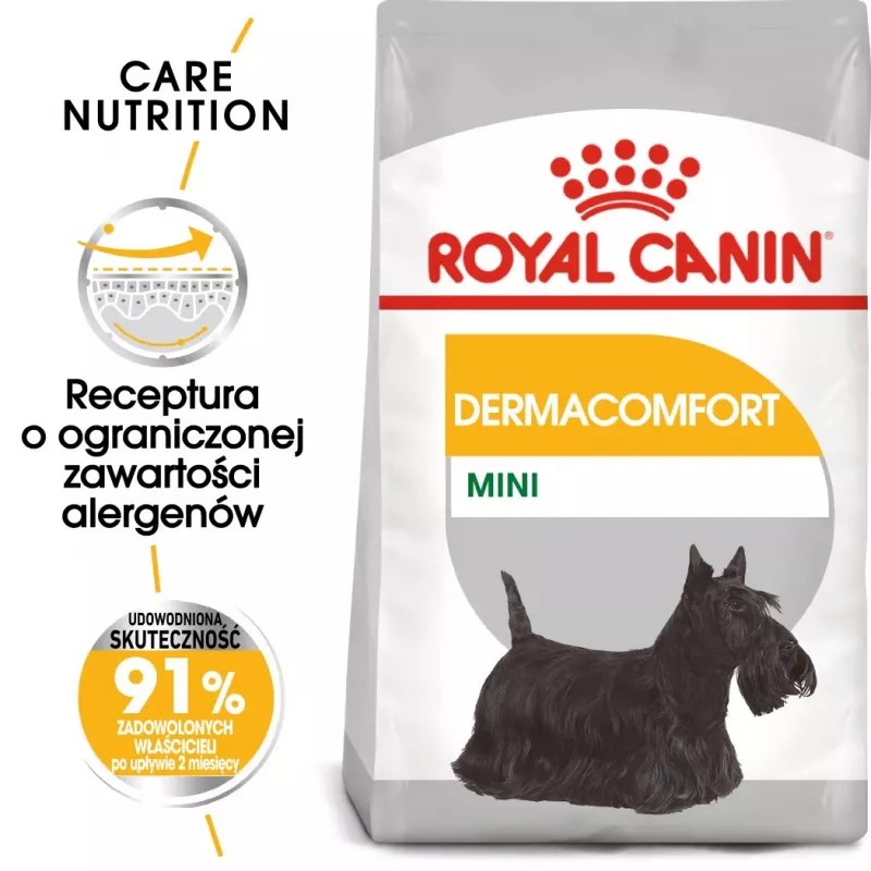ROYAL CANIN Mini Dermacomfort - sausas maistas suaugusiems mažų veislių šunims, turintiems jautrią, sudirgimui linkusią odą - 3kg
