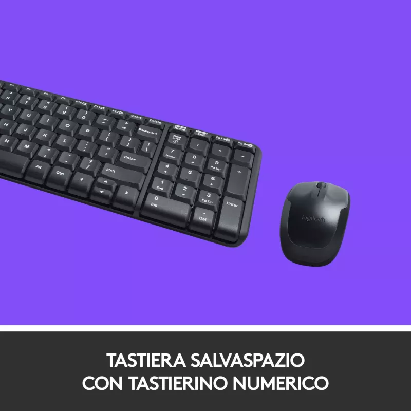 Logitech Wireless Combo MK220 - Klaviatūros ir pelės rinkinys - belaidis - 2,4 GHz - itališkas - tamsiai pilka (920-003721)