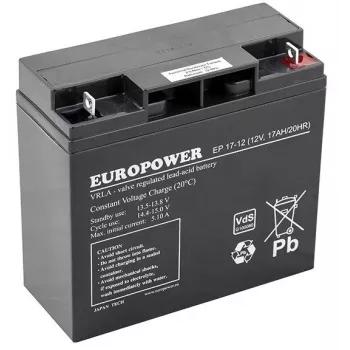 Hermetiška AGM baterija su rūgštiniu elektrolitu europower EP serija 12V 17Ah – Eksploatacijos trukmė 6–9 metai