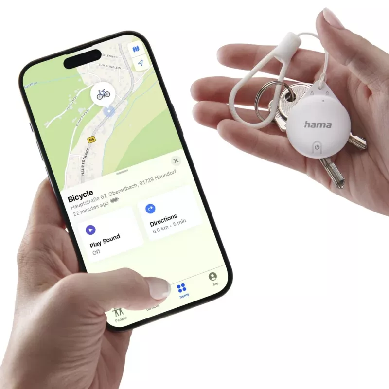 HAMA Item Finder 00185815 Bluetooth, skirtas „Apple Find My“ programėlei, baltas – seklys asmeniniams daiktams rasti