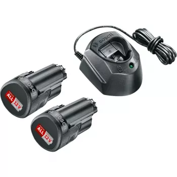 Baterijų pradinis rinkinys Bosch GAL1210CV 12 V su 2×1,5 Ah baterijomis ir įkrovikliu