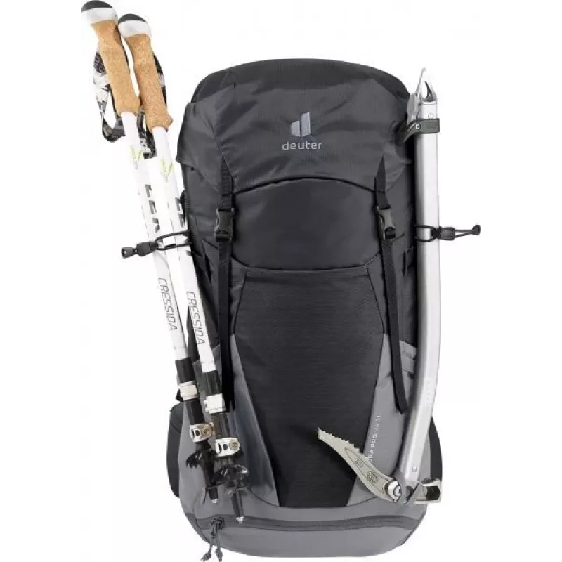 Kuprinė DEUTER Futura Pro 34 SL, moteriška žygių kuprinė, 34 l, 1,56 kg, ventiliacija, hidratacijos sistema 3 l, šalmo laikiklis, vidinis plieninis rėmas