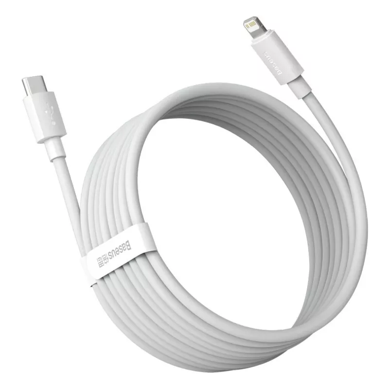 Baseus Simple Wisdom duomenų laido rinkinys USB-C į Lightning PD 20W (2 vnt./rinkinys) 1,5 m, baltas