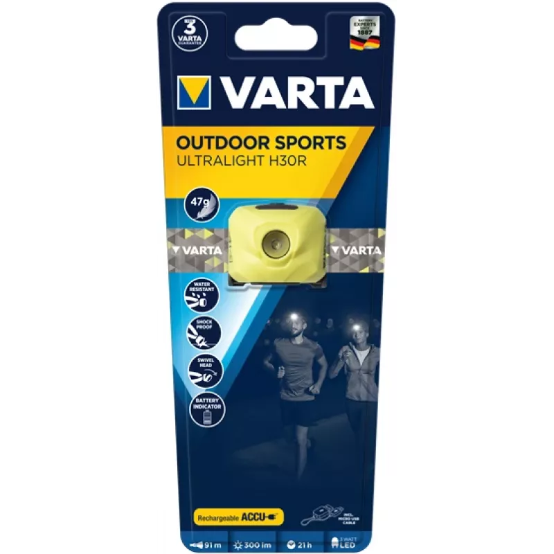 Ant galvos juostos tvirtinamas žibintuvėlis Varta OUTDOOR SPORTS ULTRALIGHT H30R Lime
