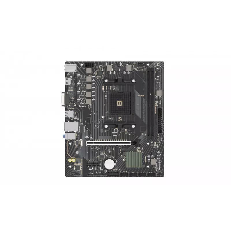 Micro ATX pagrindinė plokštė Sapphire A520M-E, skirta Socket AM4, AMD A520 mikroschemų rinkiniui, 2x DDR4 DIMM, max 64 GB, PCIe 3.0 x16/x1, SATA III, Gigabit LAN