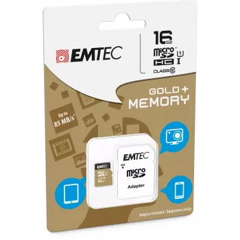 EMTEC Gold+ - „Flash“ atminties kortelė (su SD adapteriu) - 16 GB - 10 klasė - microSD - Gold (ECMSDM16GHC10GP)