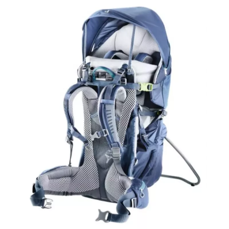 Kūdikio nešiojimo kuprinė Deuter Kid Comfort Pro, mėlyna, poliamidas, maks. 22 kg, skydelis nuo saulės, šoninė kišenė