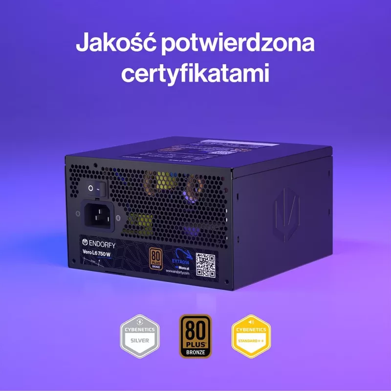 Maitinimo blokas ENDORFY Vero L6 750 W, 24 kontaktų ATX, 80 PLUS Bronze, 120 mm ventiliatorius, juodas