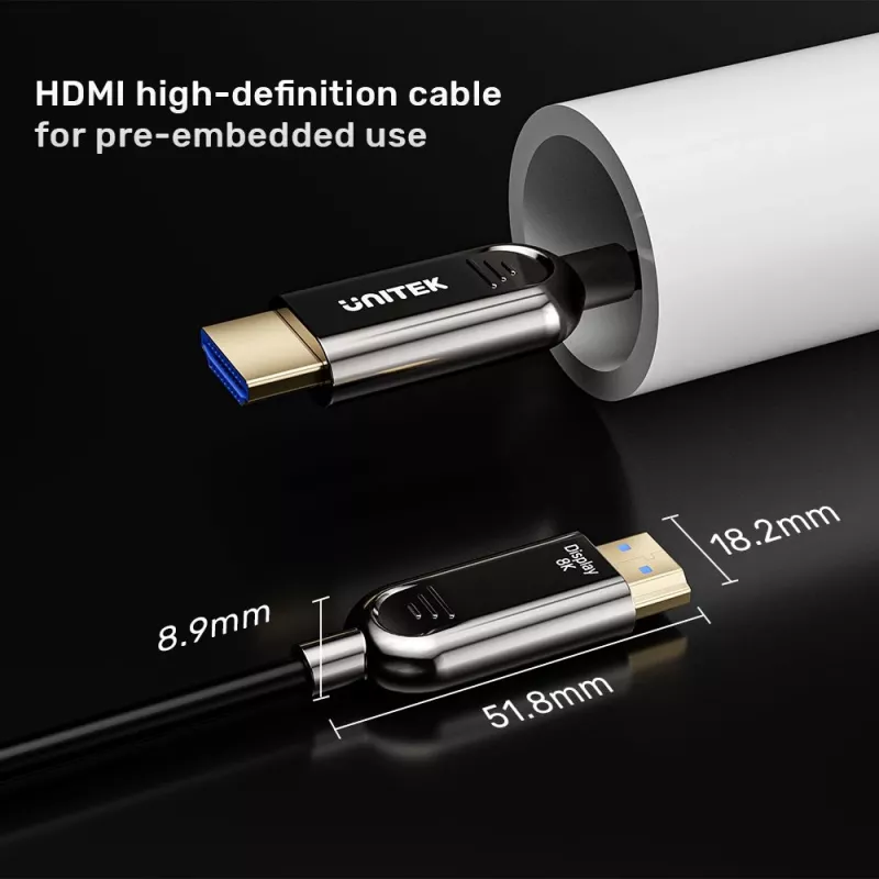 HDMI laidas Unitek C11085GY01-15M — HDMI Type A į A, 30 m, HDMI 2.1, 8K@60Hz, 4K@144Hz, paauksuoti kontaktai, juodas