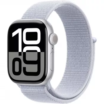 Apple Watch Series 10 aliuminio korpusas GPS + Cellular 42 mm sidabrinis Sport Loop mėlynas debesis