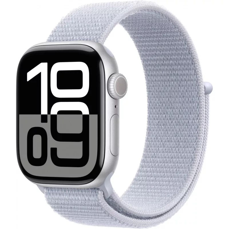Apple Watch Series 10 aliuminio korpusas GPS + Cellular 42 mm sidabrinis Sport Loop mėlynas debesis