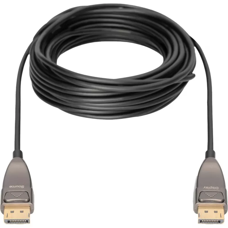 DisplayPort AOC hibridinis šviesolaidinis kabelis, UHD 8K (juodas, 30 metrų)