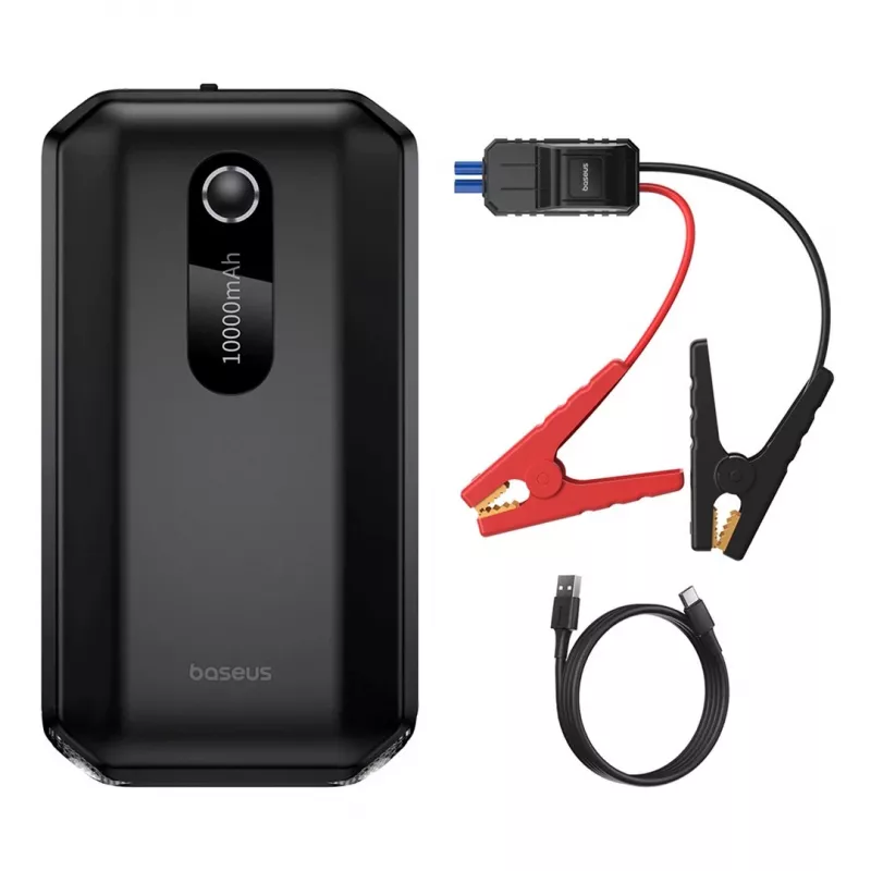 Baseus BS-CH001 - starteris, boosteris 10000 mAh 12V (1000 A / 500 A) + krokodilo spaustukai (juoda)