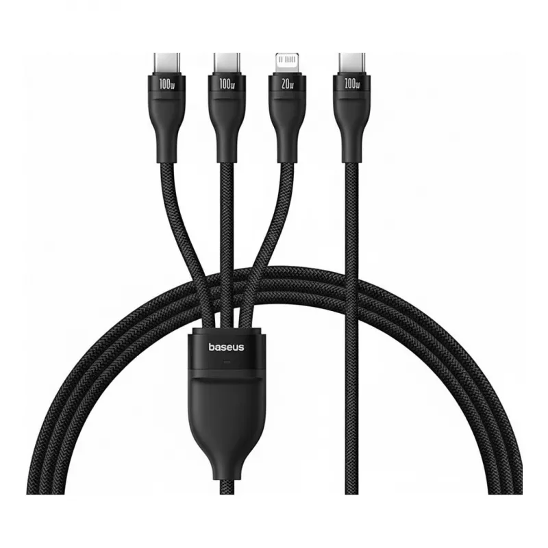 USB-A 3-in-1 įkrovimo laidas Baseus Rapid Series 100W 1,5m juodas
