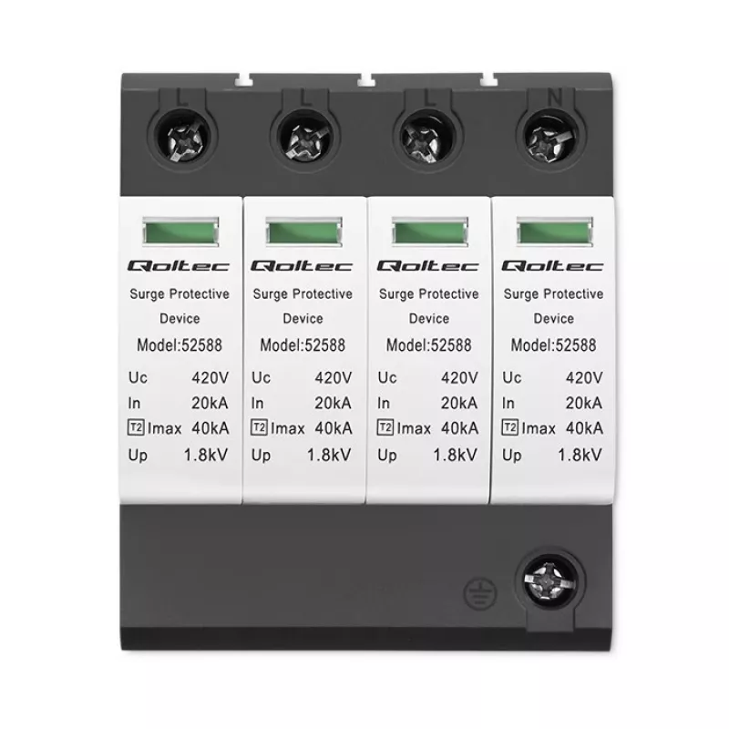 Viršįtampių slopintuvas QOLTEC 52588 AC 4P 420V T2 C — 4 polių kintamosios srovės viršįtampių ribotuvas, 420 V, 2 tipas