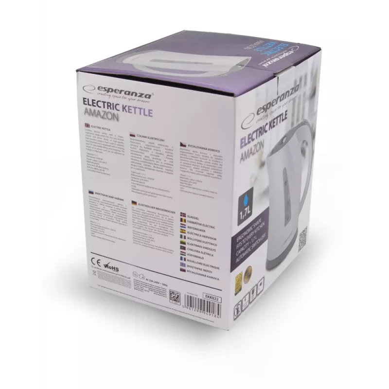 Elektrinis virdulys Esperanza 1.7 L 2200 W Pilka Balta
