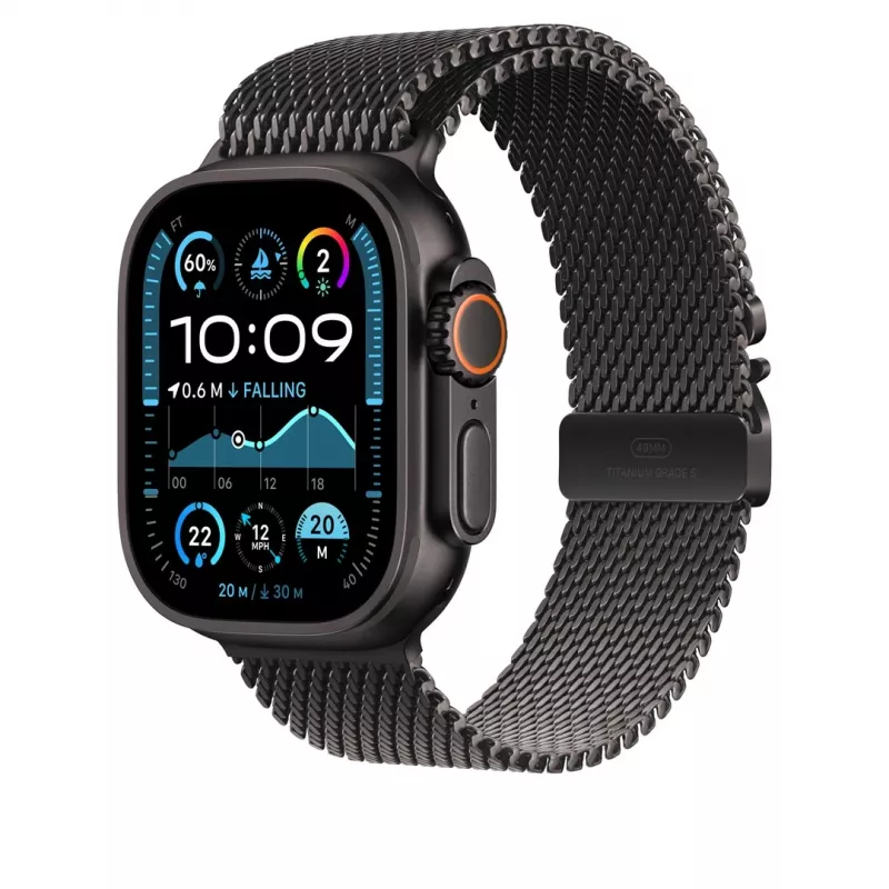 Apple 49 mm juodo titano „Milanese Loop“ vidutinio dydžio dirželis išmaniajam laikrodžiui, juodos spalvos
